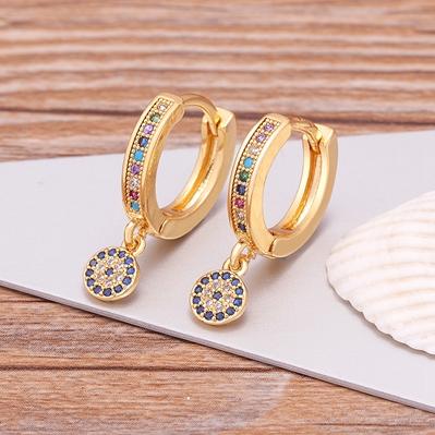 Trendy Bohemian Zircon Hollow Blue Evil Eye Hoop Earrings for Women Cute Unique Gold Color Crystal Drop Earrings Party Jewelry