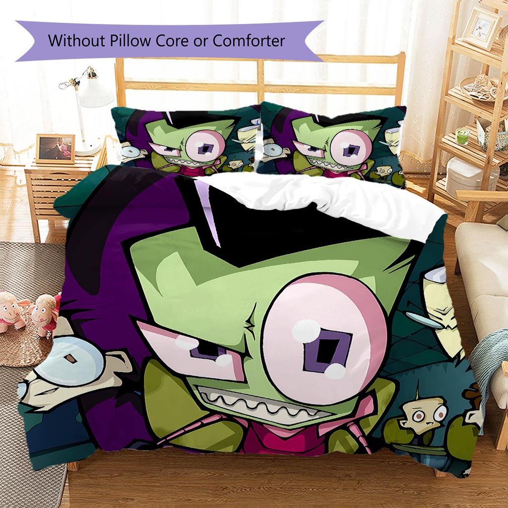 Invaderzim Pattern Bedding Quilt Set Quilt Cover Pillowcase Home Decoration Birthday Gift (1 * Duvet Cover + 2 * Pillowcase, Without Core)