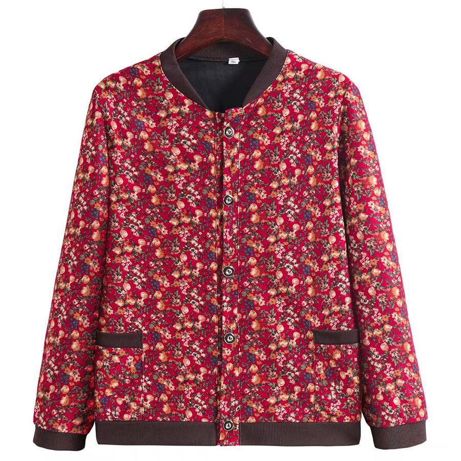 Elegant Floral Plus Size Jacket for Mid-Aged & Elderly Women - Spring/Autumn Casual & Fashionable Baseball Uniform Style