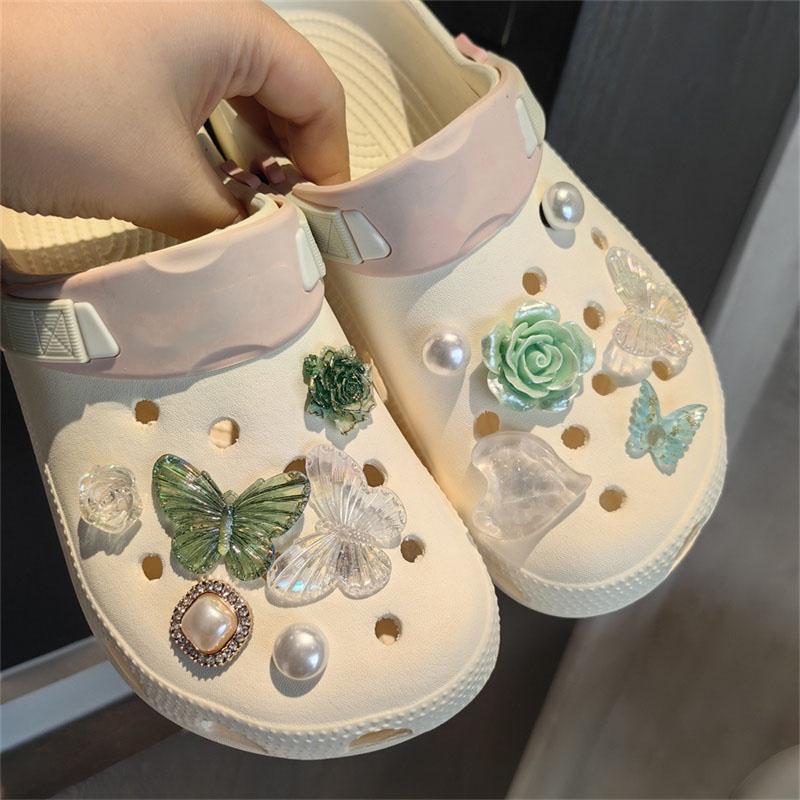 Vintage Rose Shoe Charms DIY Shoe Buckle Pearl Butterfly Detachable Decoraticoraon Buckle Shoe Accessories Girls Party Gift New