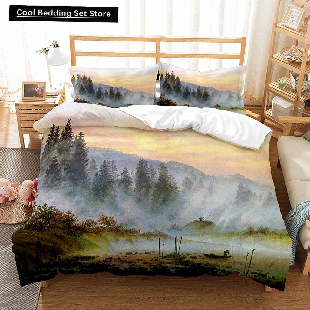 Oil Painting Landscape King Queen Duvet Cover Eiffel Tower Bedding Set Natural Scenery Quilt Cover Polyester Comforter Cover