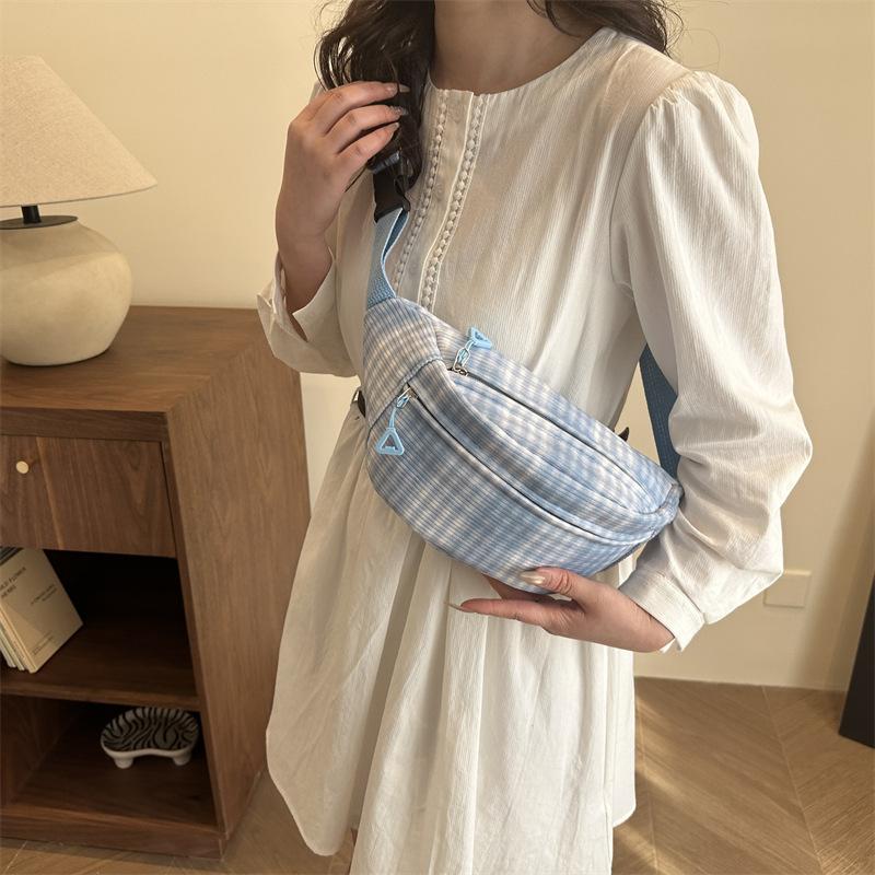 Plaid Lightweight Fanny Pack Japanese Ins Cute, Fresh and Simple Versatile Messenger Small Bag Female Mori Girl Breast Bag