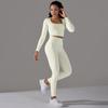 Seamless Knitted Long Sleeved Sports And Fitness Pants, Quick Drying Jacquard Breathable Hip Lifting Running Yoga Suit Set