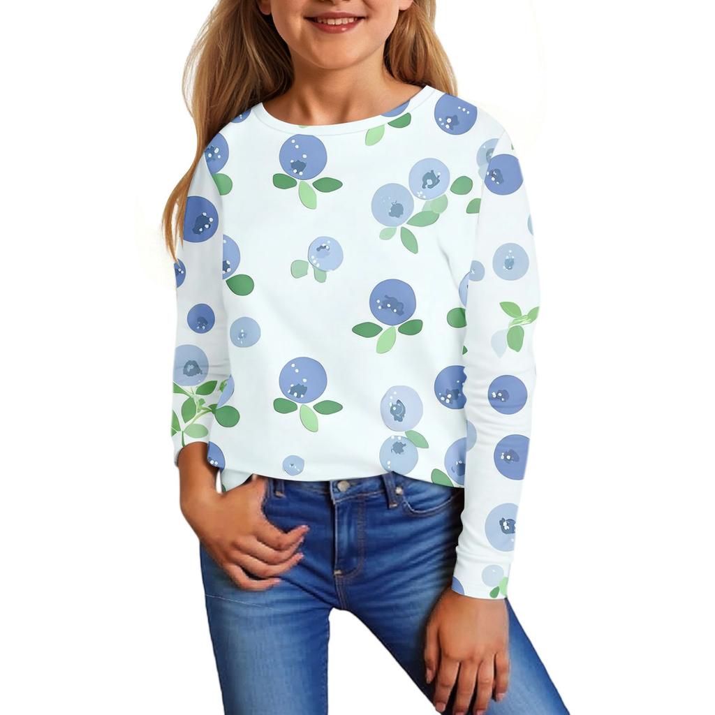 Children's Long Sleeve Tops Casual Print T Shirt Round Neck Pullover Blouse