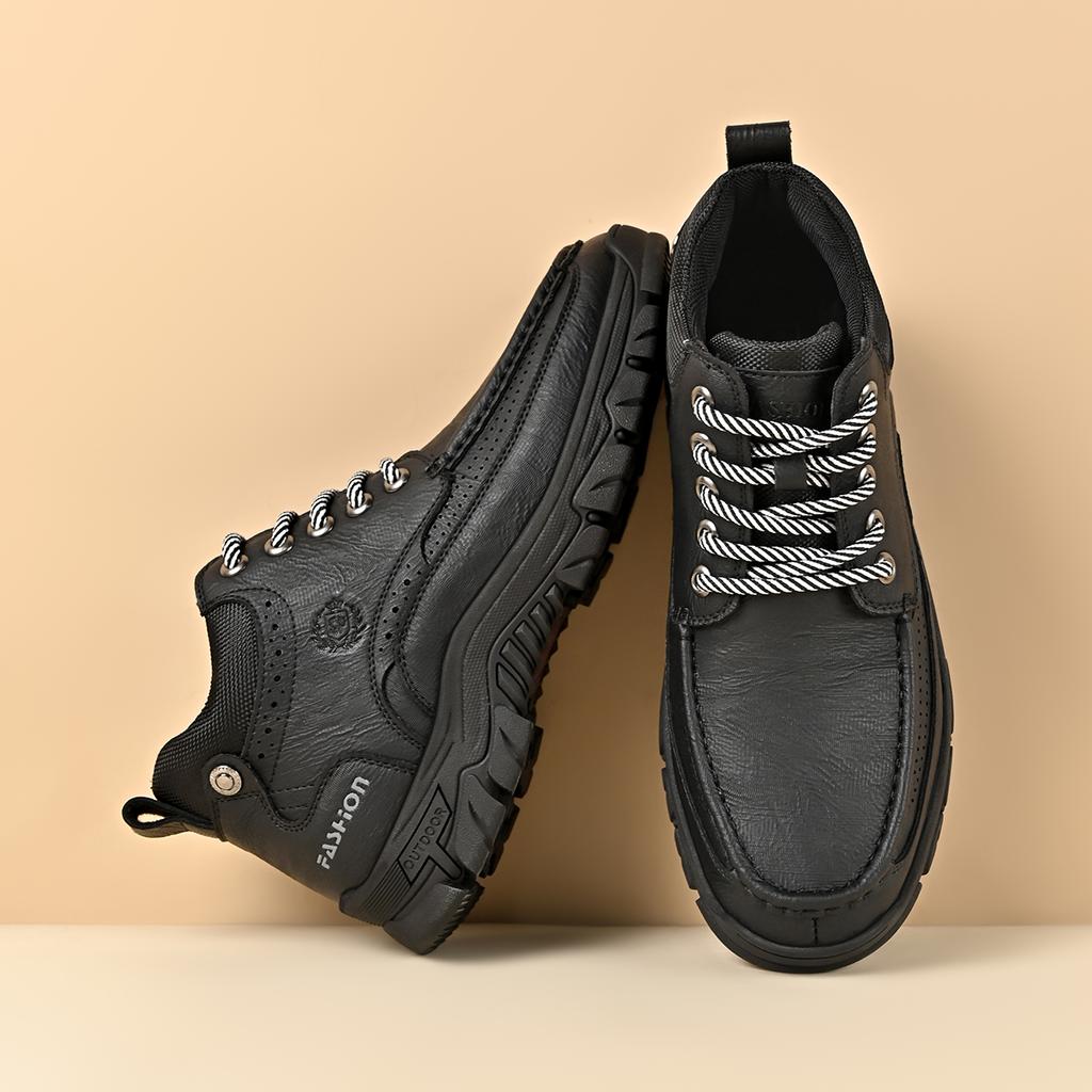Men's Hiking Boots Thick Rubber Sole Leather Casual Shoes Male Outdoor Walking Shoes Mid‑Top Treking Footwear Male Trainers
