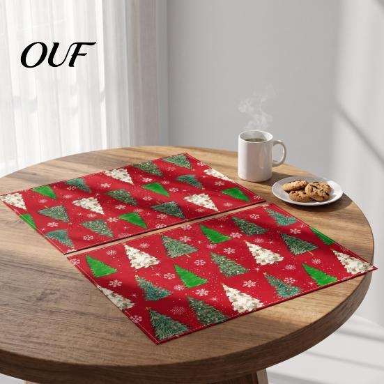 Dining Table Mat 4Pcs Christmas Linen Placemat Set, Cartoon Snowman Gingerbread Gnome Durable Mats Mat, Heat Resistant Place for Holiday Party