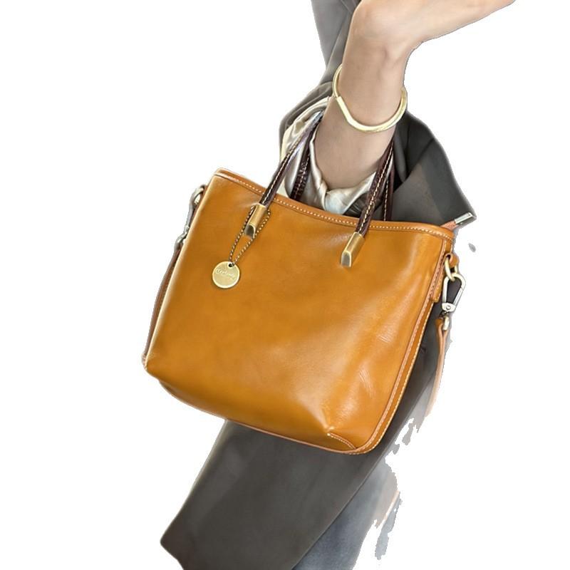 Genuine Leather Bucket Bag Fashionable Handbag Single-shoulder Crossbody Women's Bag Cowhide Trendy Bucket Bag
