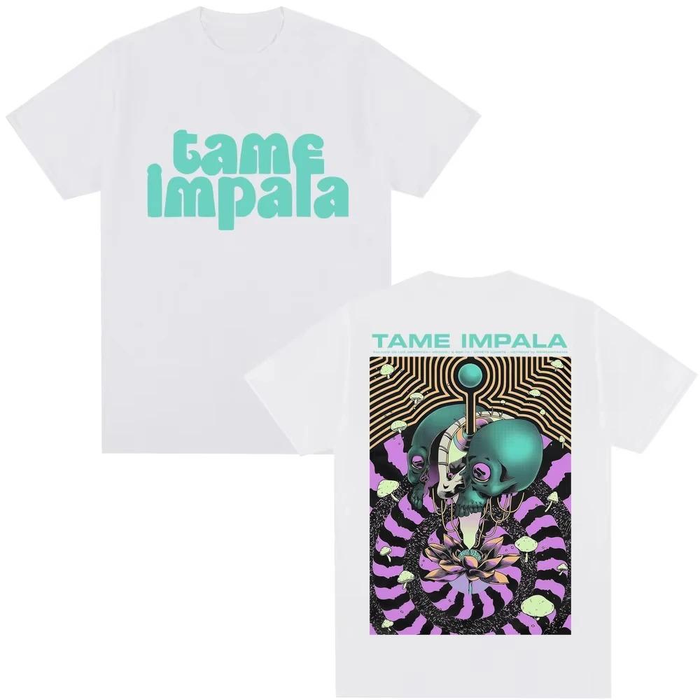 Oversized Black Cotton Casual Streetwear T-Shirt with Tame Impala Mint Green Logo and Psychedelic Skull Mushroom Graphic Print 4XL