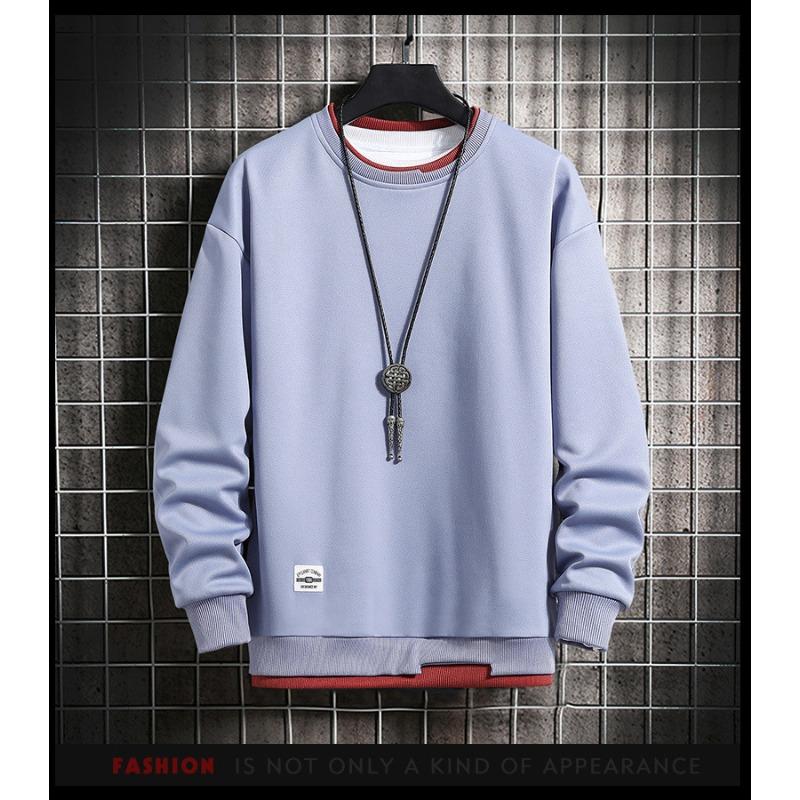 Mens Casual Sweatshirts Hoodie Men Fake Two Pieces Multi Color O-Neck Fashion   Sweatshirt