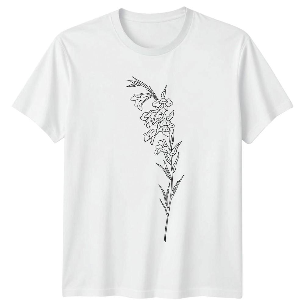 Black Line Art Flower Unisexs TShirt Minimalist Floral Garden Gift Her S