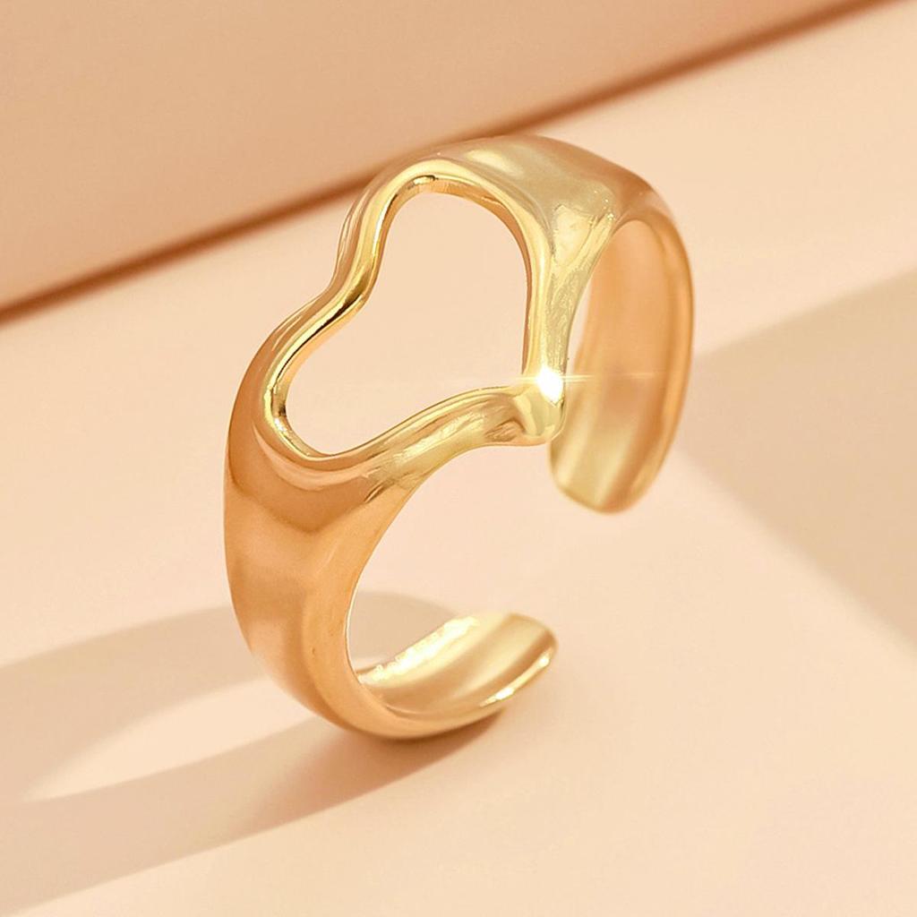 Sweet Fairy Heart Adjustable Open Ring for Women - Stainless Steel and Titanium Jewelry