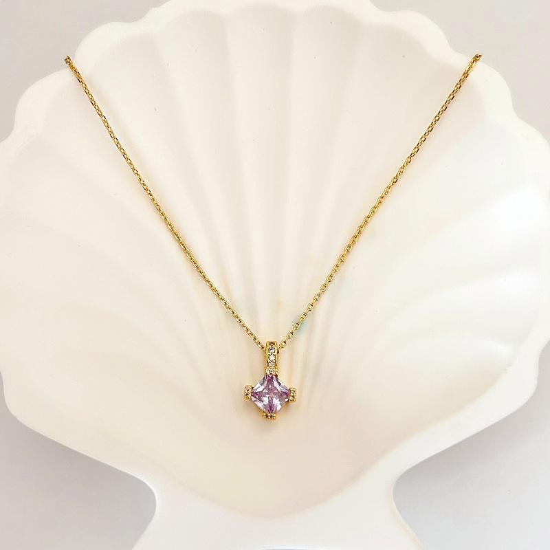 

Rhombus Color Zirconium Necklace Light Luxury Fashion Collarbone Chain Classic Simple Versatile Necklace Women