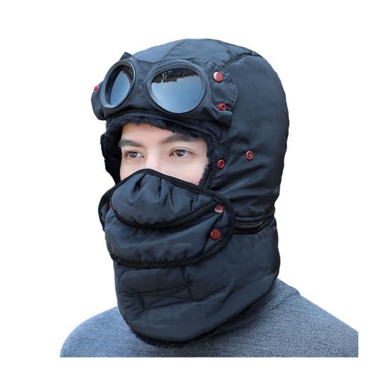 Lei Feng Hat Winter Thermal Hat with Goggles 3-in-1 Trapper Aviator Hat Face Guard Earmuffs Winter Snowmobiling Hiking Cold Weather Headgear