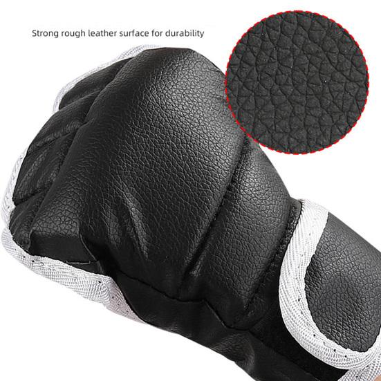 1 Pair Half-Finger Boxing Gloves Breathable Adjustable Fighting Punching Shock Absorbing Hand Wrist Protection Faux Leather Sparring Kickboxing Gloves