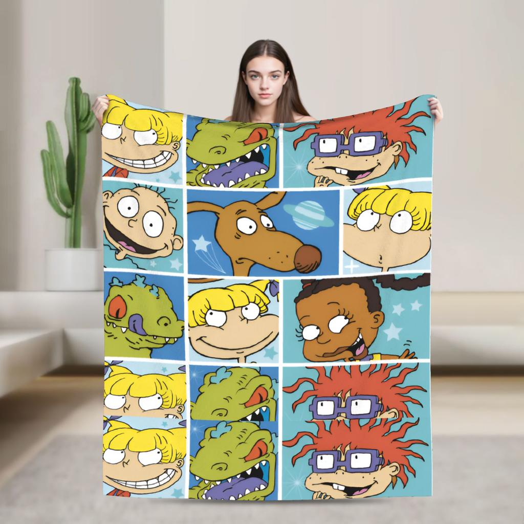 Rugrats Playful Character Blankets  Warm Soft Plush Throw Blanket For Couch Chair Airplane Travel Flannel Bedspread Bed Cover