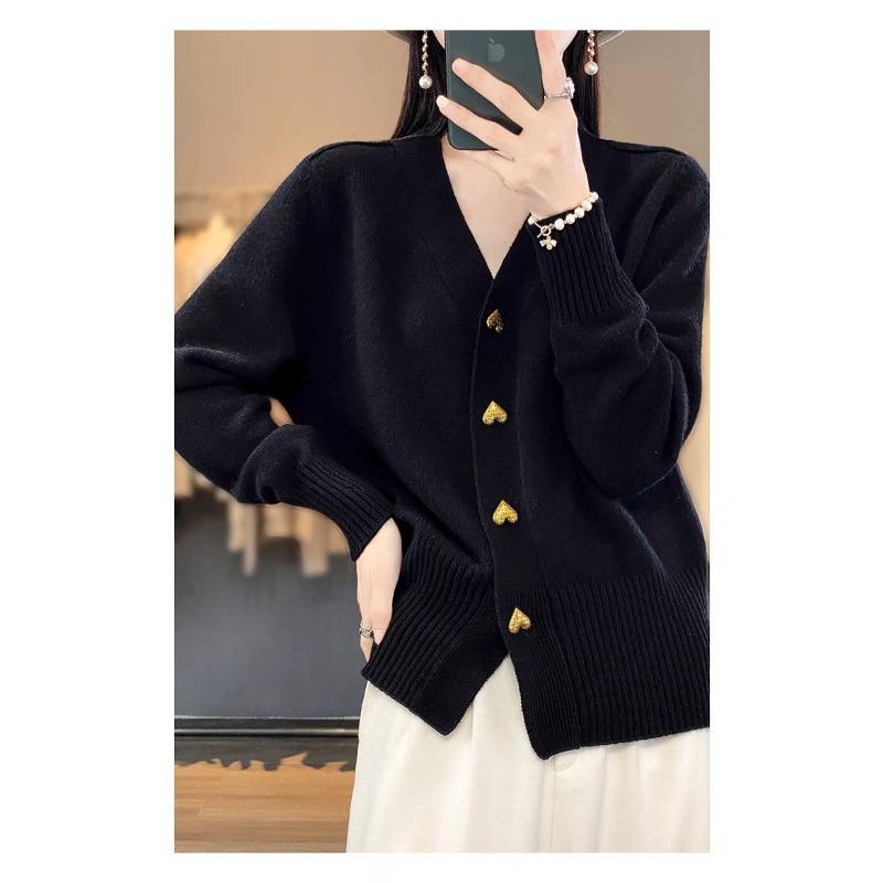Women S V Neck Solid Color Loose Knit Cardigan Sweater Coat