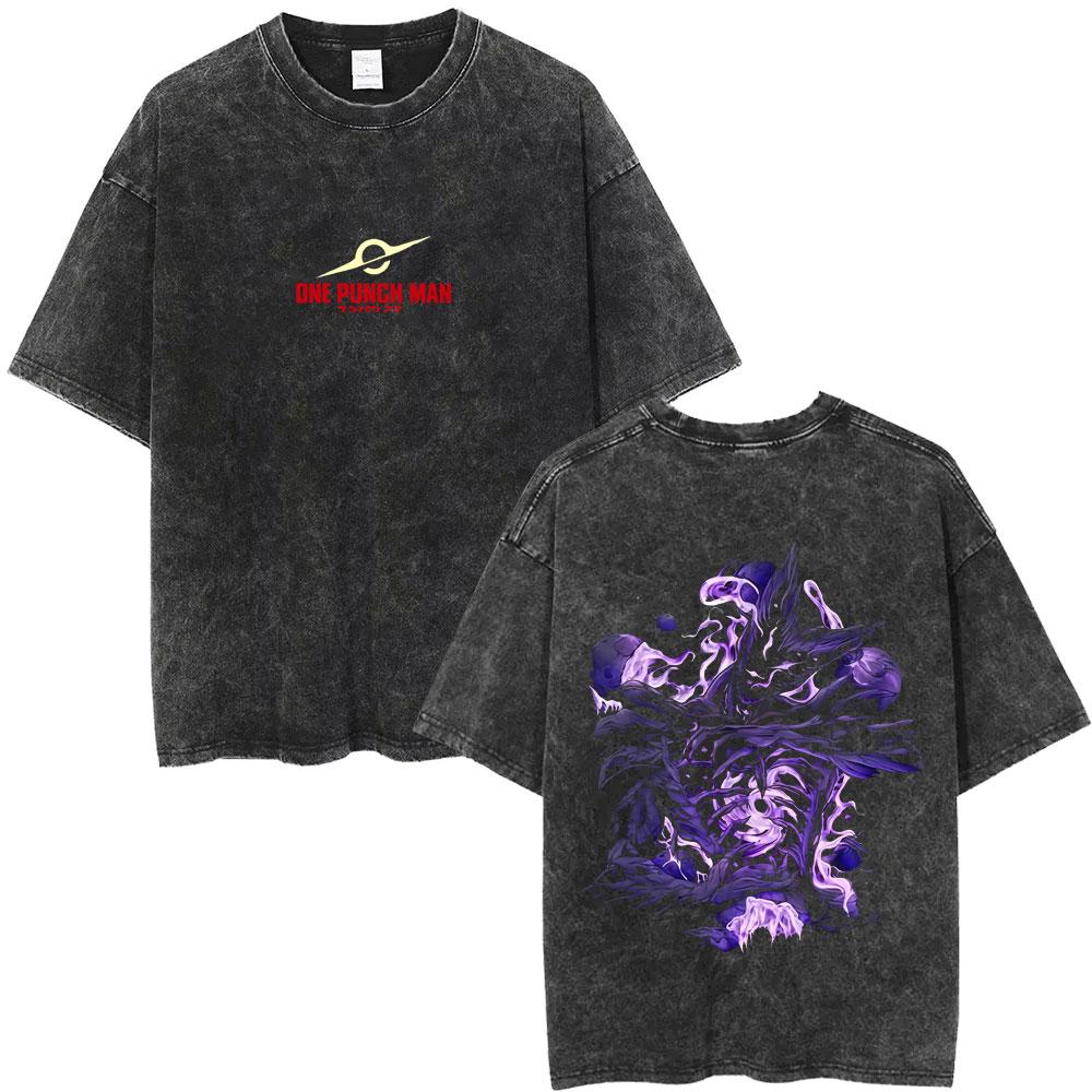 Gewaschenes Vintage Anime One Punch Man Saitama Saitamas Fitnessstudio Lustiges Meme Grafik T-Shirt Herren Damen Fitness Freizeit Übergroße T-Shirts
