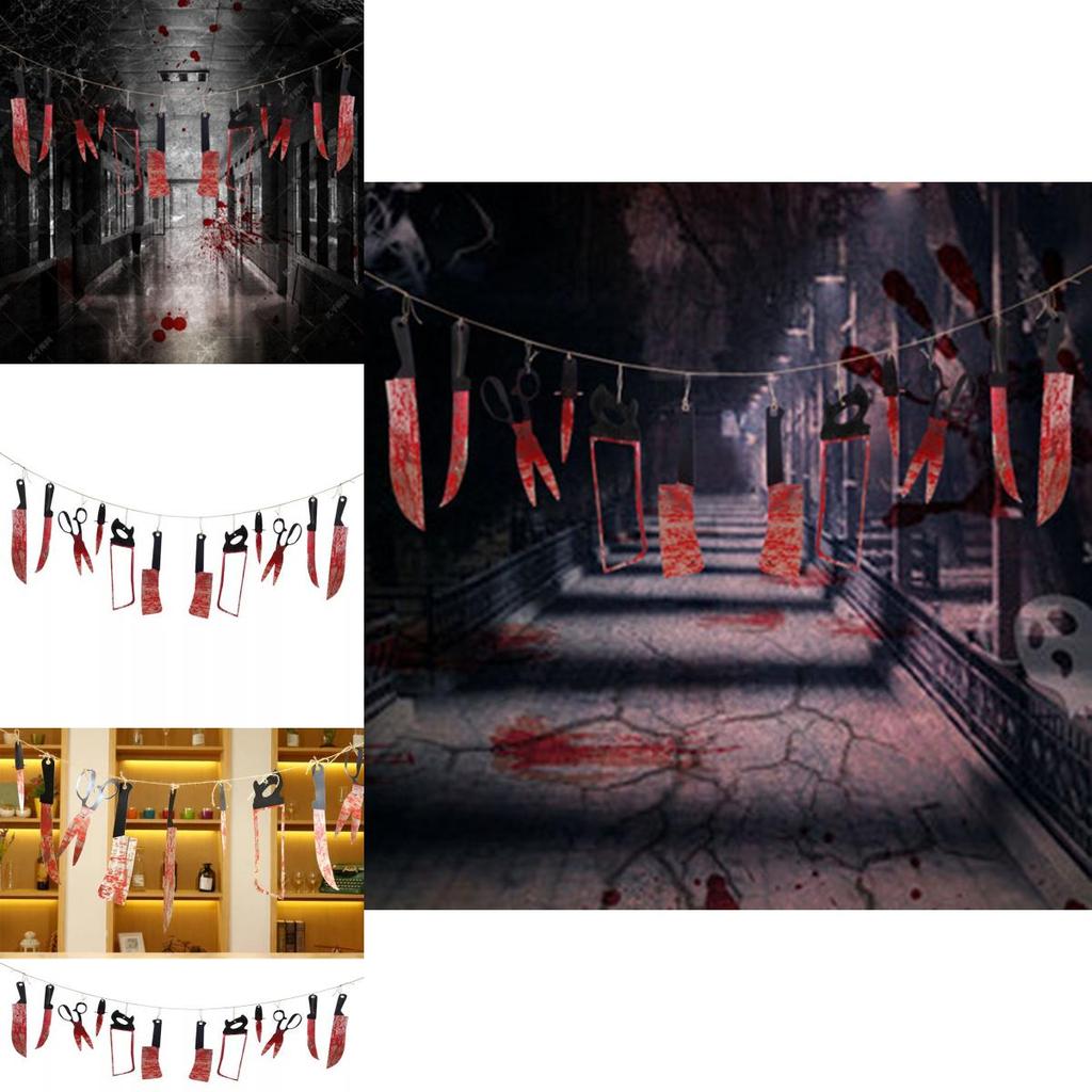 2,8 m Halloween Hängende Waffengirlanden Dekoration mit Realistischen Blutigen Requisiten