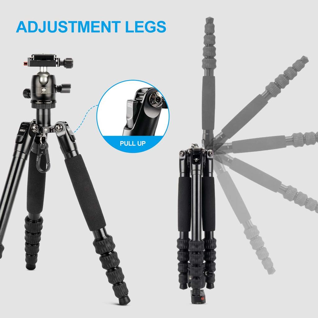 SIRUI Traveler 5AX Aluminum Camera Tripod with Panoramic Head and Quick Release Folded Maximum Load 52" 360° B-00K Arca-Swiss Plate, 12.4" Height,