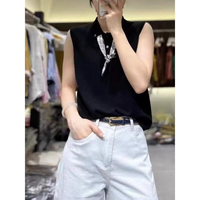 

Французский стиль ПОЛО воротник, лента, майка без рукавов, жилет и футболка для женщин летом XL чёрный