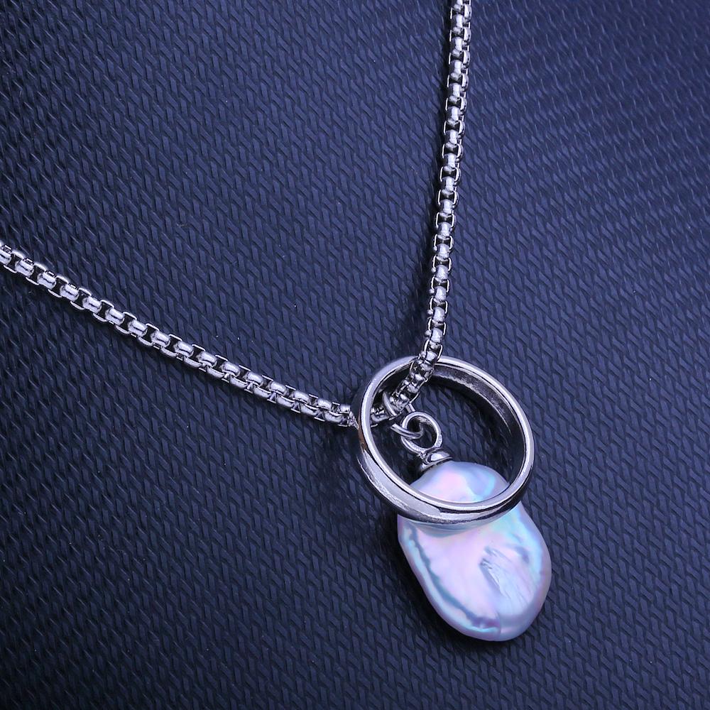 LSOOYH Natural Freshwater Big Baroque Pearl Titanium Steel Necklaces Classic Pendant Party Birthday Gifts For Women