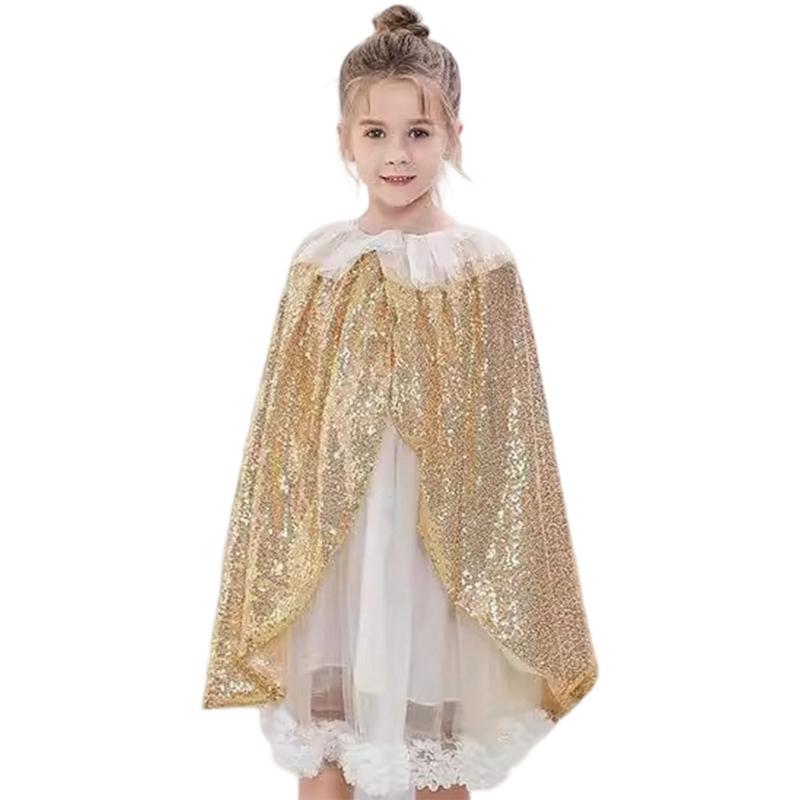 

Glittering Sequins Princess Cloak Light Weight Short Princess Cape For Women Girl Halloween Birthday Christmas Role Play 60cm золотий