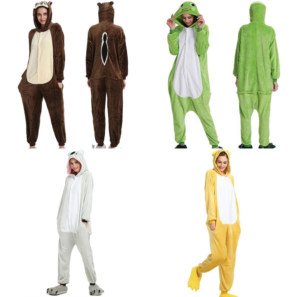 Yan Cepli Rahat Unisex Yetişkin Hayvan Flanel Tulum Kostüm Pijama