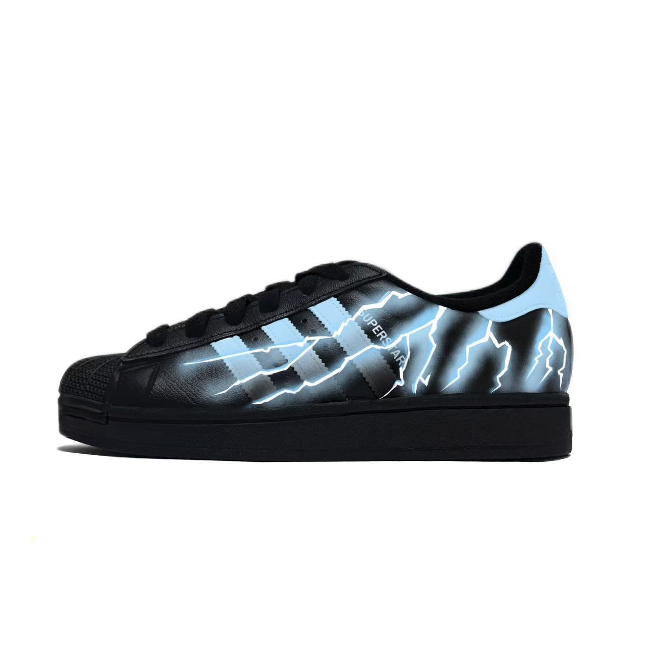 

Adidas Originals Superstar 2 Lightning Aurora Abrasion Resistant Lightweight Low top Skateboard Shoes Unisex Black Blue JI0079(Team1119-) 40