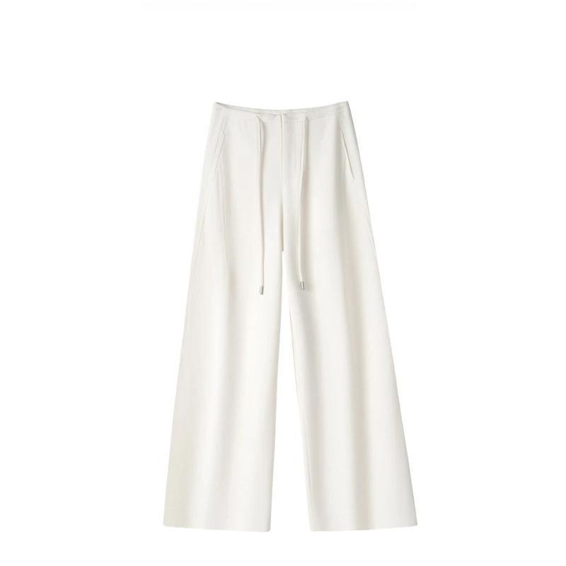 Damen Petite High-Waist Woll-Acetat Weite Hosen, Herbst/Winter Fall, Elastischer Bund, Neun-Punkt-Länge.
