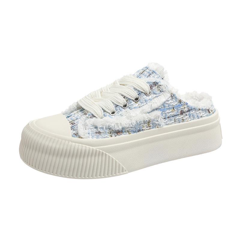 Half slippers women's 2024 new summer bag head outer wear small fragrant wind one pedal lazy thick-soled canvas half slippers women