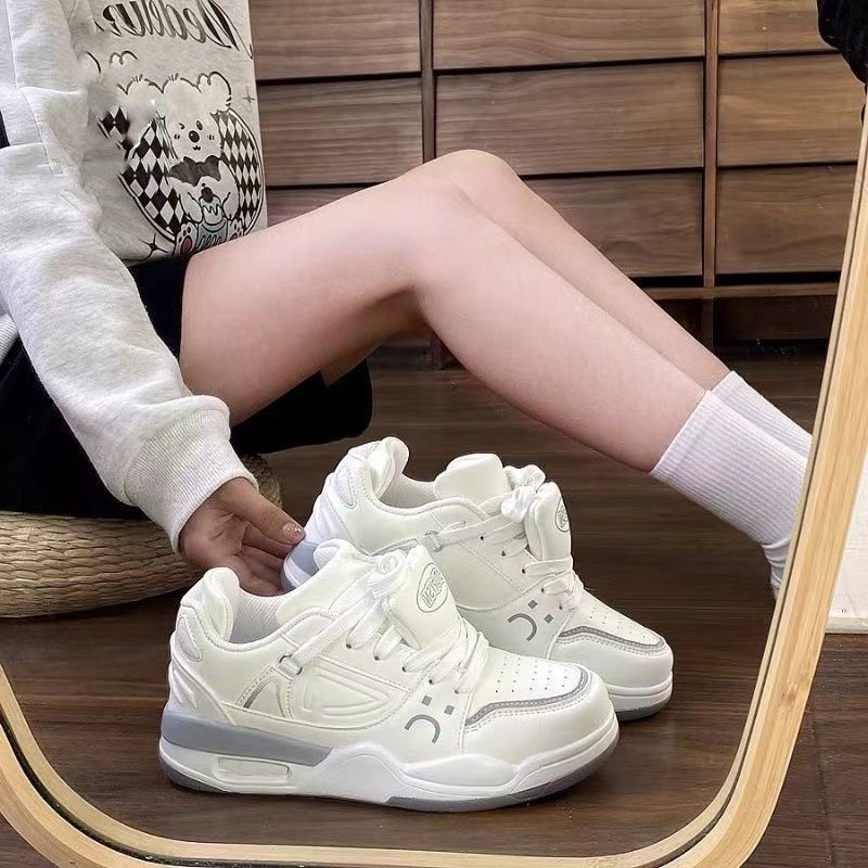 

National thick sole light yellow air cushion board shoes couple contrasting colors versatile casual skateboard shoes children 35 белый