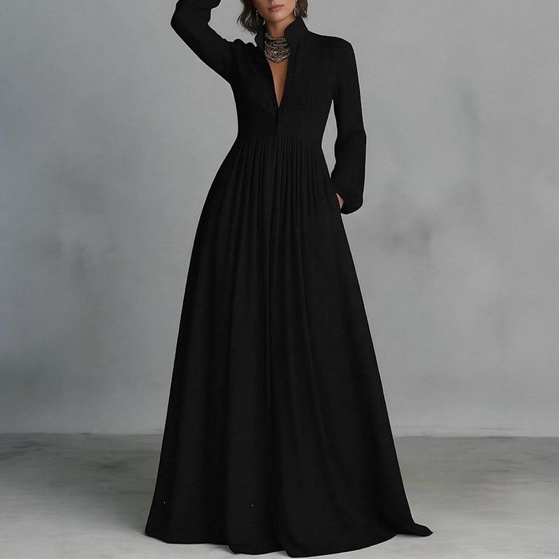 2026 Cross-border Foreign Trade Women's Clothing, New Spring Models In Europe, America, Fashionable and Elegant Solid Color Pleated Pendulum French