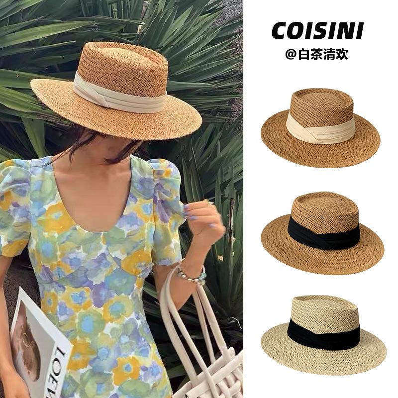 Cappello di paglia donna estate nuovo vacanza al mare spiaggia cappello parasole coprivolto francese cappello parasole cappello protezione solare foto