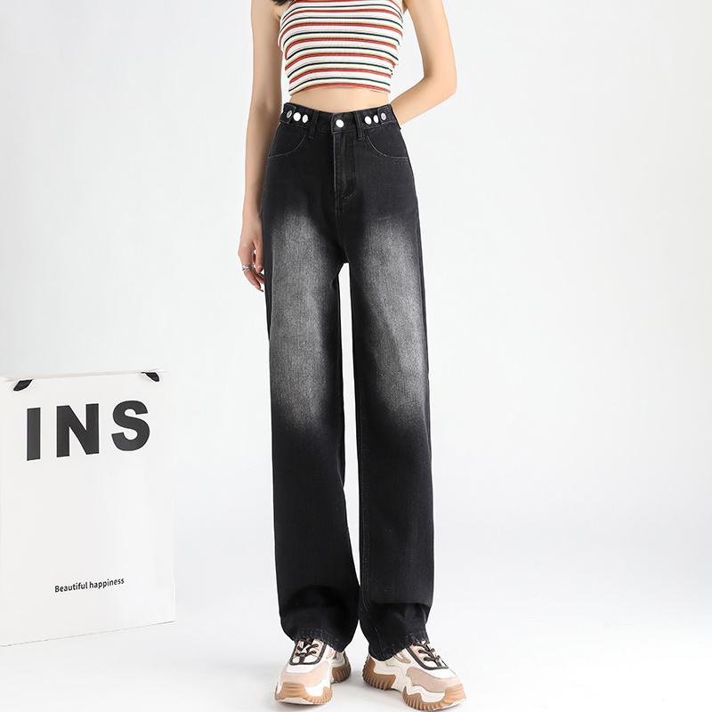 2022 Autumn New Korean Stytle Fashion Women'S Clothing Casual Thin Jeans Loose Wide-Leg Long Trousers Harajuku High Waist Thin