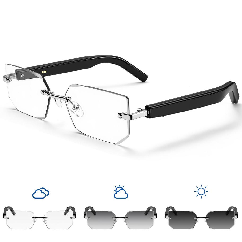 AI Smart Bluetooth Frameless Sunglasses with UV Protection and Photochromic Lenses, for Music and Calls