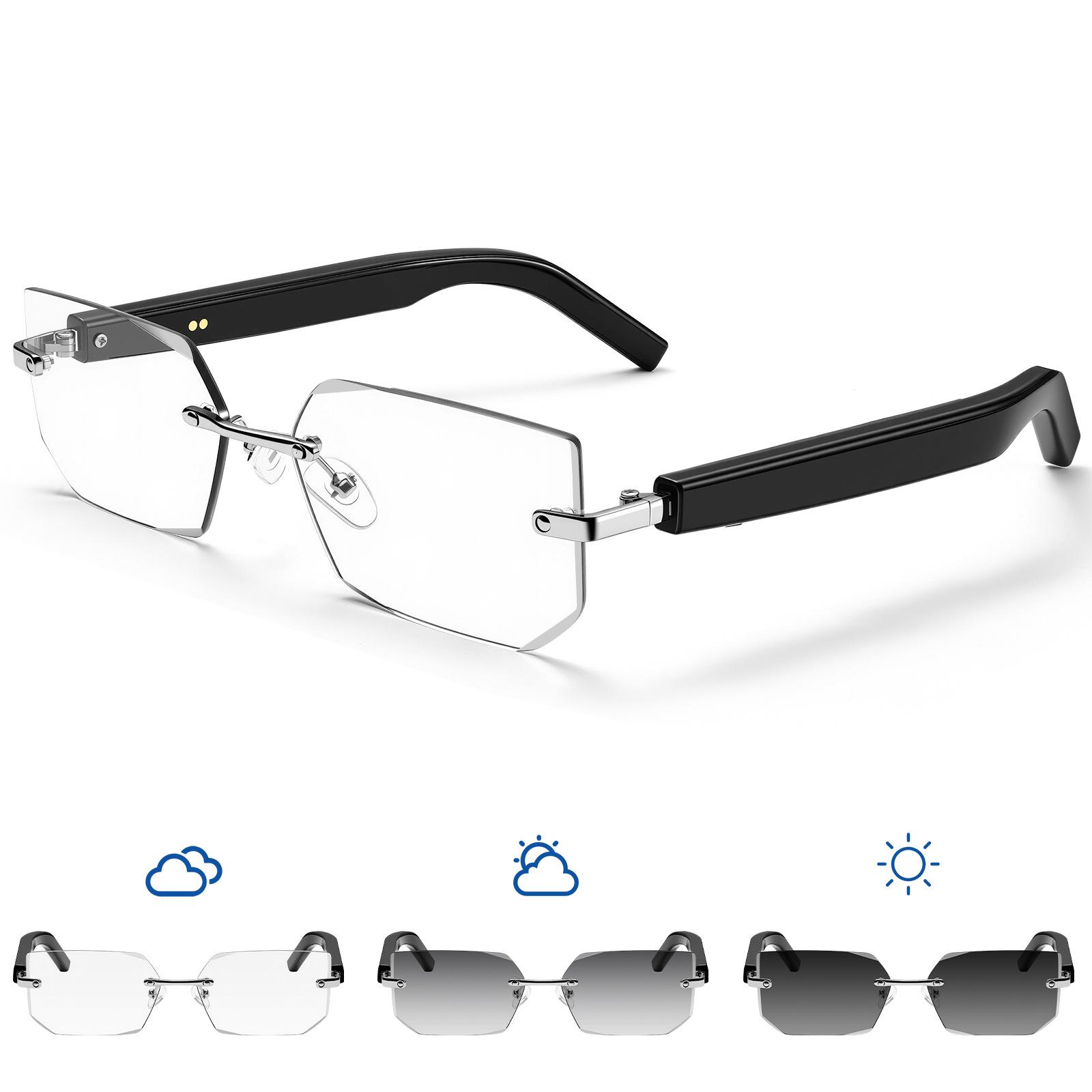 AI Smart Bluetooth Frameless Sunglasses with UV Protection and Photochromic Lenses, for Music and Calls