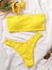 Solid Color Crinkle Bandeau High Waist Bikini Set