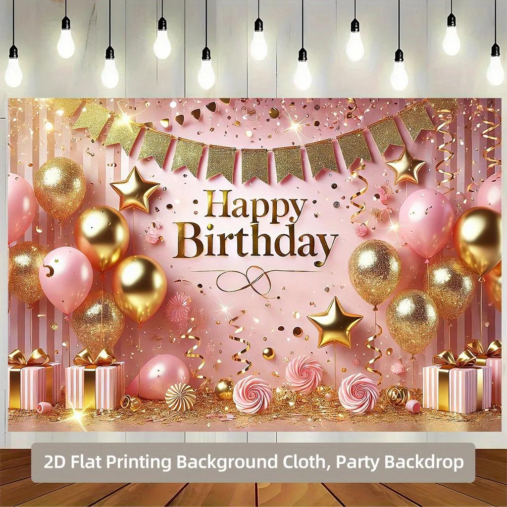 2D Flat Banner, 1 Piece of Pink Birthday Party Backdrop Fabric