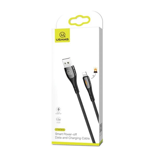 Usams Kabel Pleciony U-Tone Lightning1.2M Power-Off 2A Fast Charging Czarny/Black Sj344Usb01 (Us-Sj344)