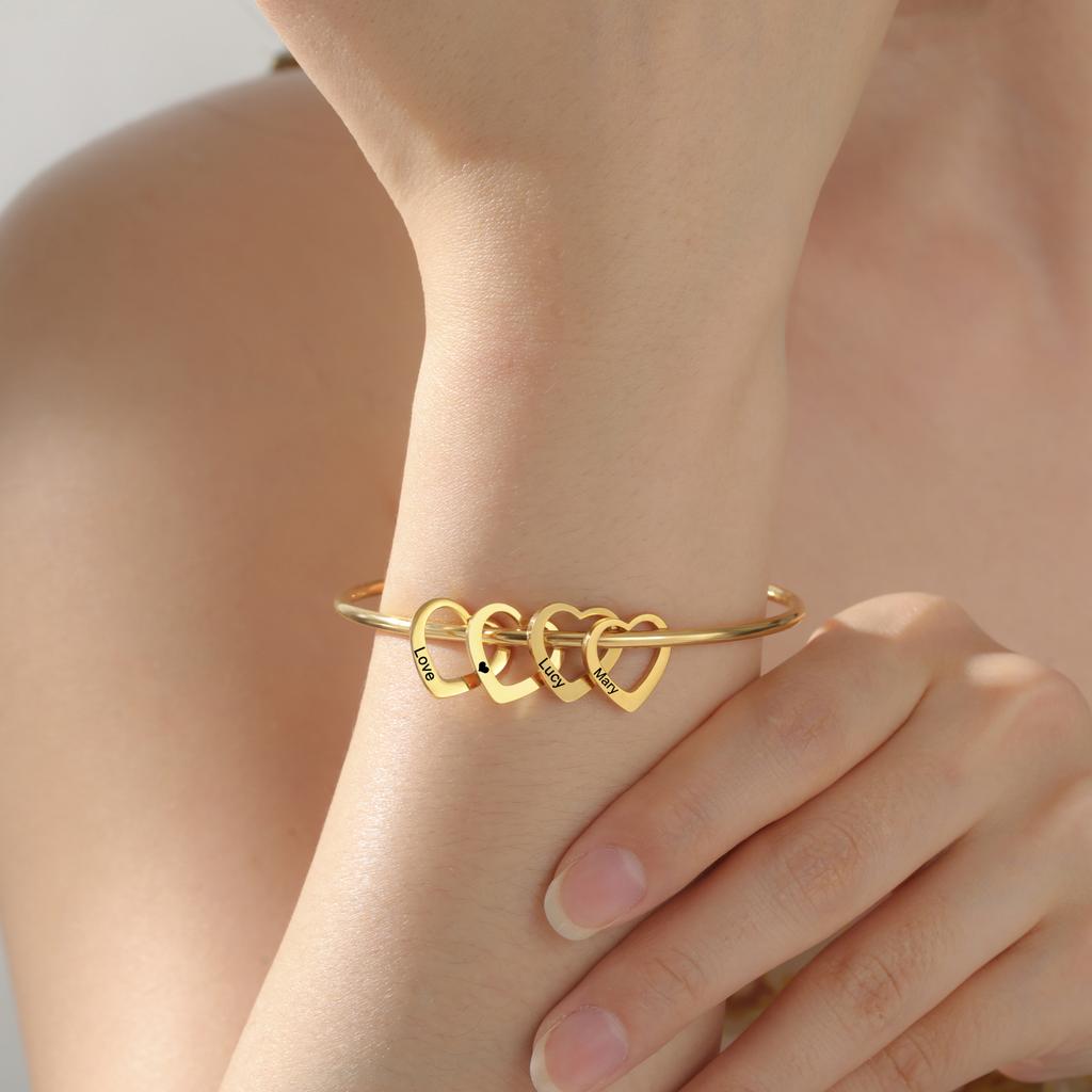 Lemegeton Customized Name Bracelet Love Heart Pendant Personalized bracelets Women Bangle Stainless Steel Jewelry Birthday Gifts