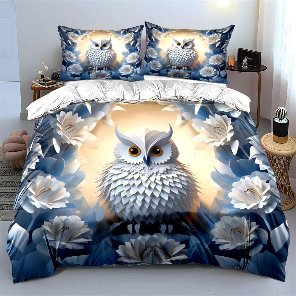 Owl Design Decorative Set Soft Skin-Friendly Bedding Set Includes 1 Duvet Cover And 2 Pillowcase Gift