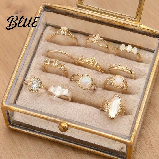Colored Shell Inlay Rings 14Pcs/Set Women Ring Set Multi-Size Hollow