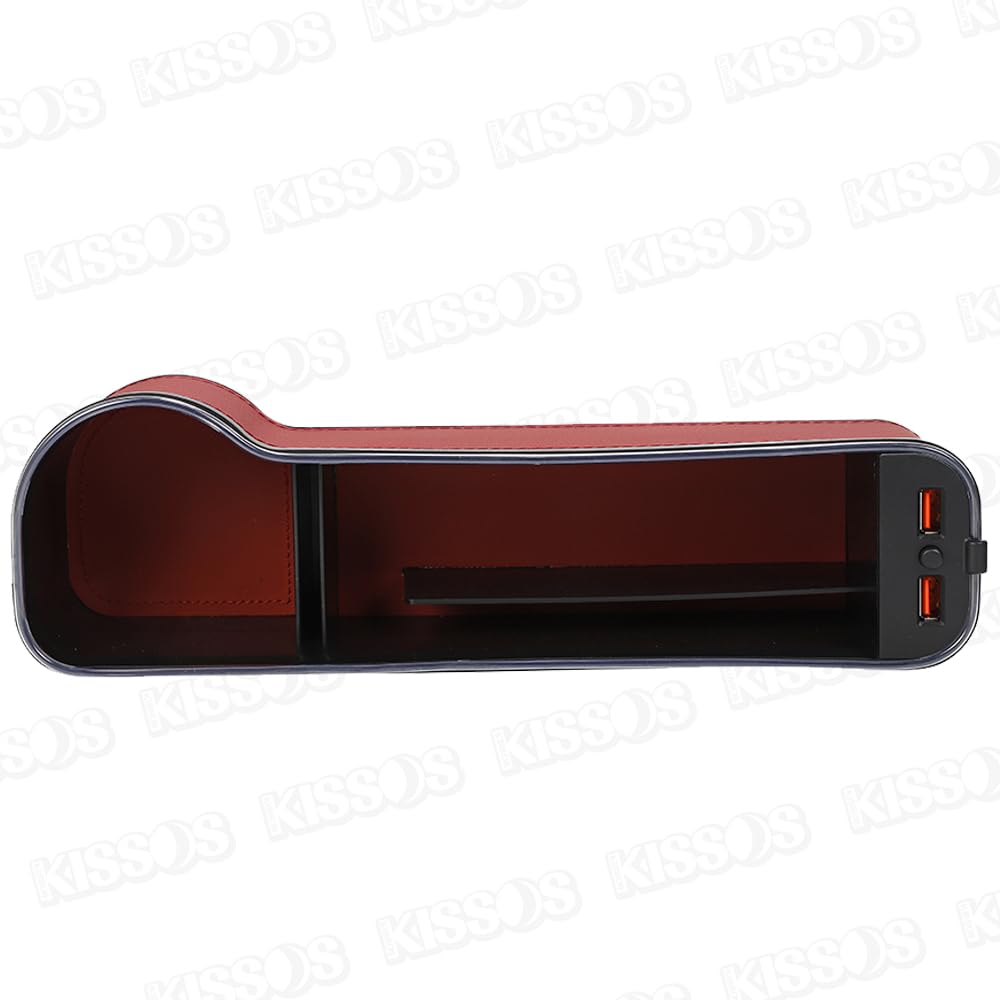 Car Seat Side Pocket Console Box Gap Storage Holder with USB Illumination Light for Driver and Passenger Set of 2 Seats, (Red)