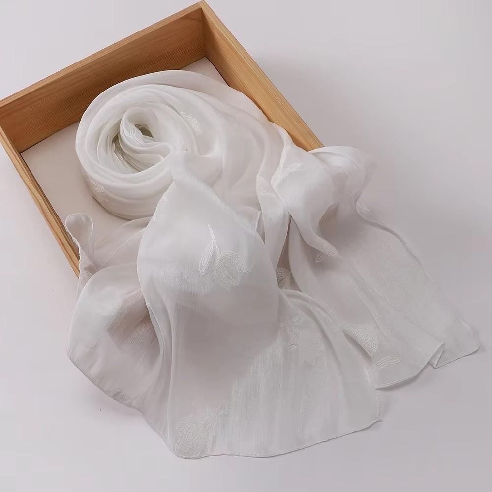 Glitter Floral Embroidery Hijab 70*175CM Crinkle Plain Scarves Fashion Islamic Head Wrap  For Women
