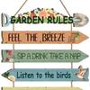 Garden Rules Hanging Sign, Spring Wooden Welcome Door Sign for Front Door, Rustic Farmhouse Wall Plaque for Porch Yard Gardening Shed Decoration