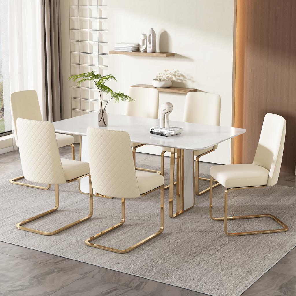 Velvet Dining Chair, Set of 2, Luxurious, Lounge Chair, Diamond Back Design, with Gold-Colored Metal Support Legs, Beige[OLD SKU:WF317940AAB]