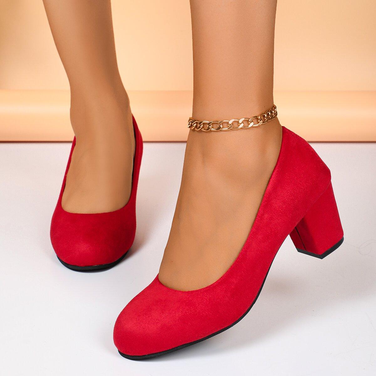 

Fashion Shallow Women High Heels Shoes Retro Mid Heels Pumps Fashion Trend Autumn Designer Shoes Walking Dress Shoes Zapatos De Mujer 35 красный