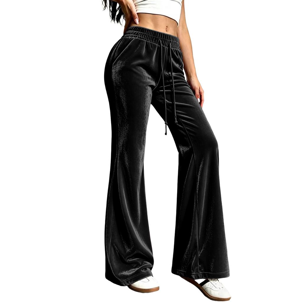 Women's Fashion High Waist Flare Pants, Casual Korean Velvet Trousers