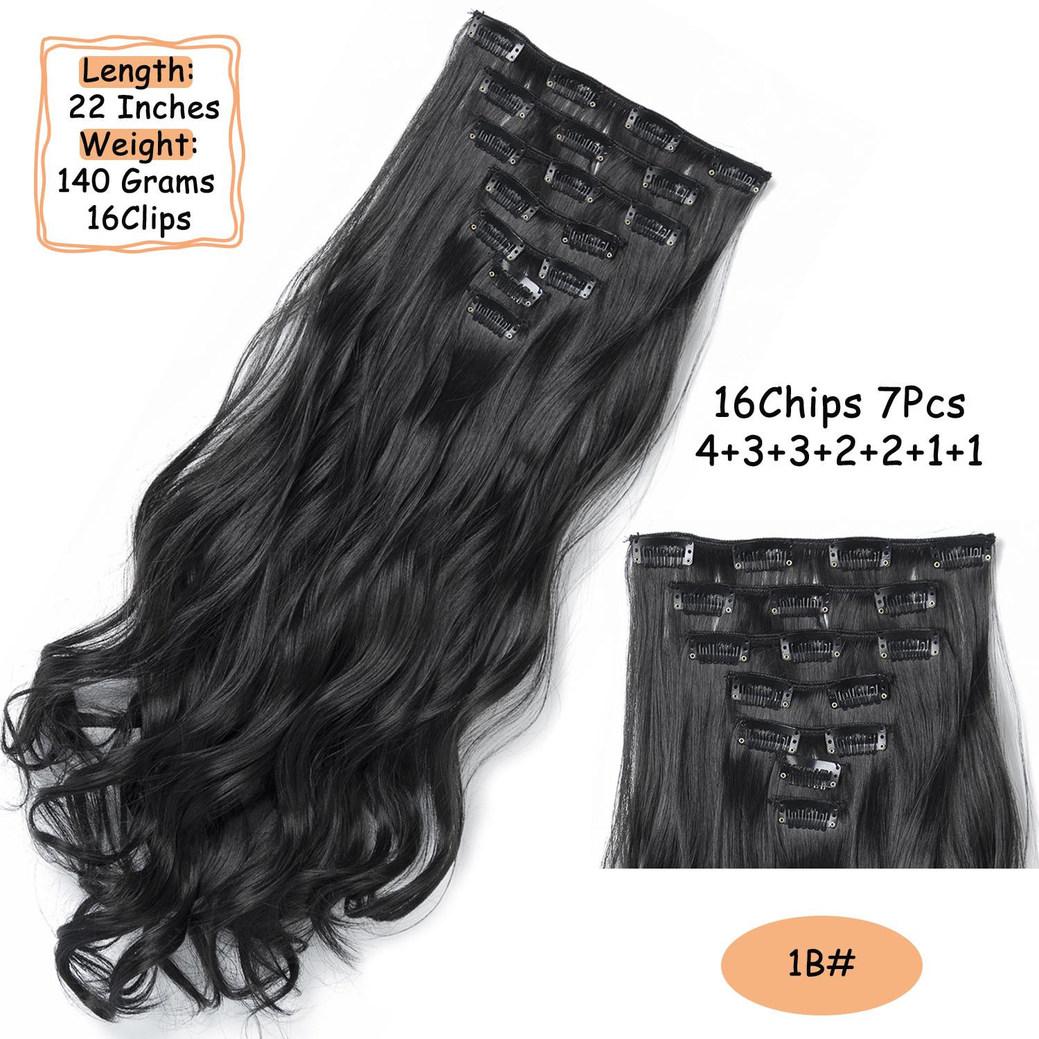 

XINRAN Synthetic 7PCS Long Wavy Curly Clip In Hair Extension Soft Thick Heat Resistant Fiber Hairpieces For Women Daily Wear 60CM
