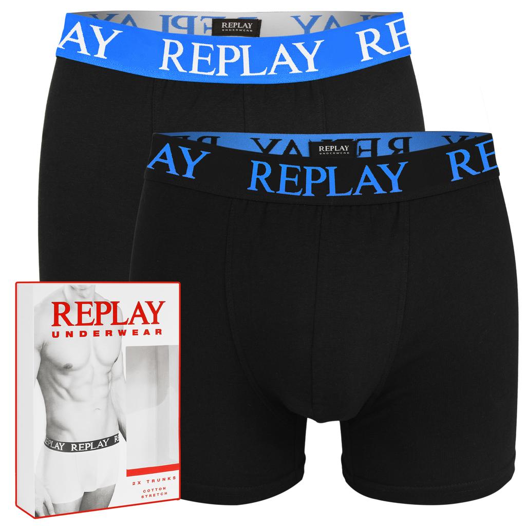 Replay Black Blue Men's Logo Boxer Briefs Set of 2